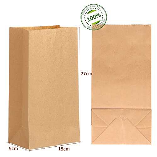 Xingsky Pack of 60 paper bags, small gift bags, brown kraft paper bags, bread bags, paper, sandwich bags, paper bags for sweets, kraft paper bag for food, sweets(9*15*28cm)