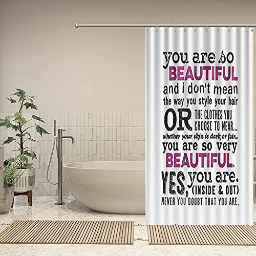 XXzhang Revestimiento para Cortina de Ducha de baño, Escritura significativa en inglés, 72 x 78 Pulgadas, Ventana con Juego de Ganchos de Metal