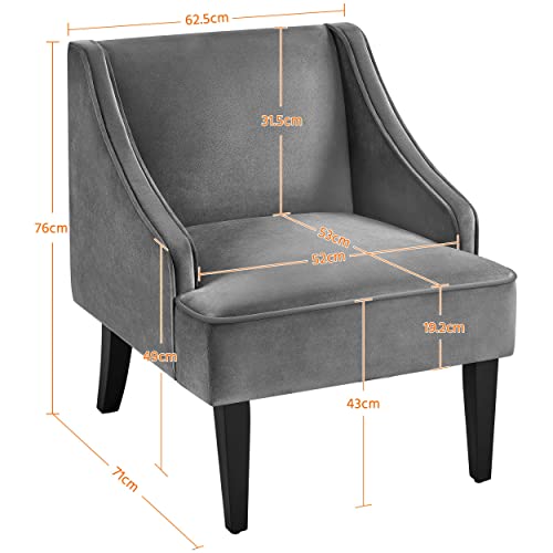 Yaheetech Sillón de Salón Sofá Individual Terciopelo Silla Tapizada Gris para Dormitorio Sala de Estar Comedor Butaca Moderna