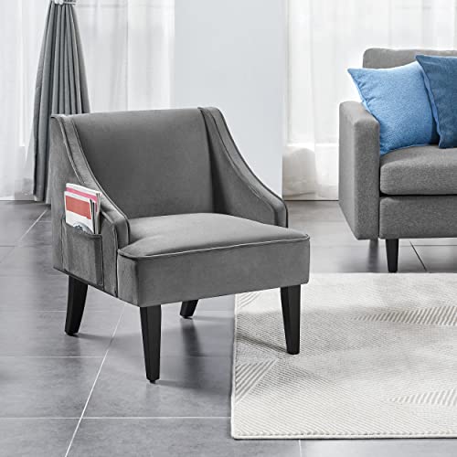 Yaheetech Sillón de Salón Sofá Individual Terciopelo Silla Tapizada Gris para Dormitorio Sala de Estar Comedor Butaca Moderna