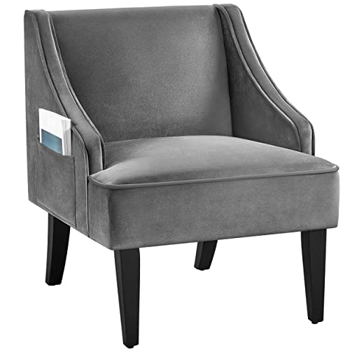 Yaheetech Sillón de Salón Sofá Individual Terciopelo Silla Tapizada Gris para Dormitorio Sala de Estar Comedor Butaca Moderna