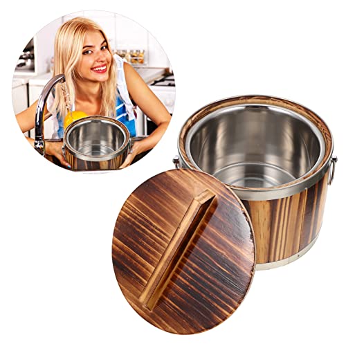 Yardwe Cubo de Arroz de Madera con Cocina Cocina Cocina Cocina Vaporizador de Acero Inoxidable Liner Arroz Vaporización de Arroz Envase de Almacenamiento Sushi Y Arroz