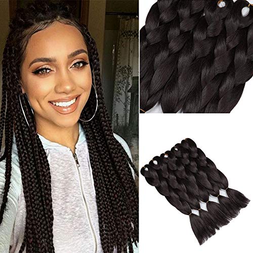 YMHPRIDE 5 unidades 24 pulgadas Kanekalon extensión del pelo trenzado sintético suave calidad luz negro Jumbo trenza