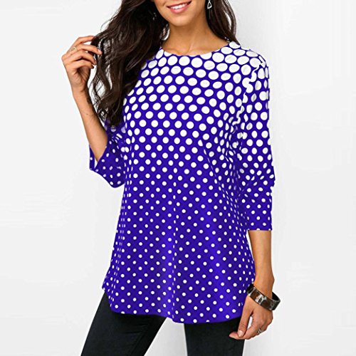 Yvelands Moda Femenina Elegante Hermoso O-Cuello de Tres Cuartos Manga Lunares gradiente de impresión Tops Camiseta Blusa Fiesta de la Boda, Liquidación Barato! (Púrpura, L)