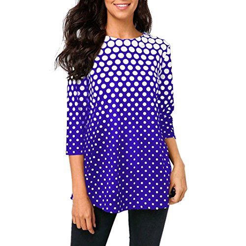 Yvelands Moda Femenina Elegante Hermoso O-Cuello de Tres Cuartos Manga Lunares gradiente de impresión Tops Camiseta Blusa Fiesta de la Boda, Liquidación Barato! (Púrpura, L)