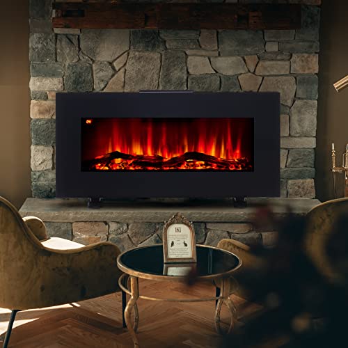 Z ZELUS Chimenea Eléctrica de 5 Colores y 5 Efectos de Llamas Chimenea Decorativa 900W/1800W para Dormitorio y Salón Chimenea Eléctrica de Pared de Control Remoto