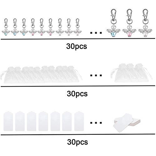 Zasiene Llavero Ángel 30 Piezas Llavero Estilo Ángel de la Guarda Bautizos Boda Llavero Decoraciones Favores de Boda Regalos con Bolsa de Organza + Etiqueta de Amor en Blanco