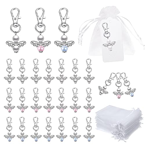 Zasiene Llavero Ángel 30 Piezas Llavero Estilo Ángel de la Guarda Bautizos Boda Llavero Decoraciones Favores de Boda Regalos con Bolsa de Organza + Etiqueta de Amor en Blanco