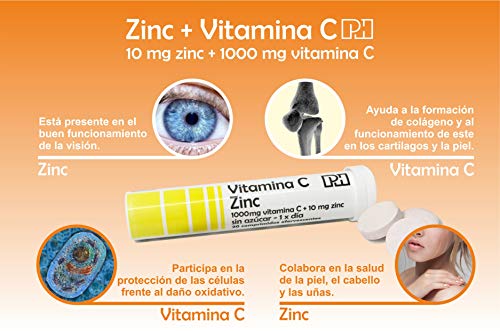 ZINC + VITAMINA C PH 20 comprimidos efervescentes, suplemento para las defensas, oxidación y formación colágeno