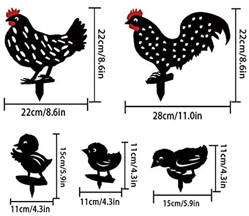 ZINE 5 estacas de animales de gallo, diseño de pollo, familia jardín, silueta de jardín, decoración de estatua de pollo, para regalos de festival, Pascua