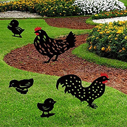 ZINE 5 estacas de animales de gallo, diseño de pollo, familia jardín, silueta de jardín, decoración de estatua de pollo, para regalos de festival, Pascua