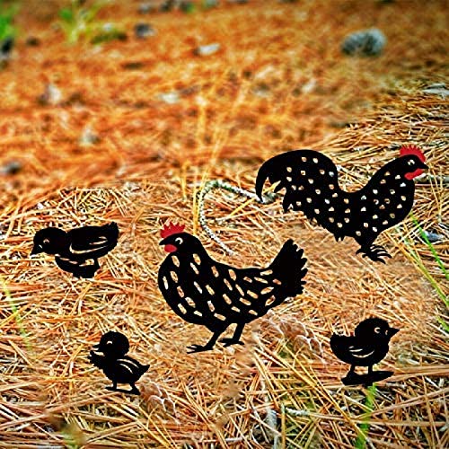 ZINE 5 estacas de animales de gallo, diseño de pollo, familia jardín, silueta de jardín, decoración de estatua de pollo, para regalos de festival, Pascua