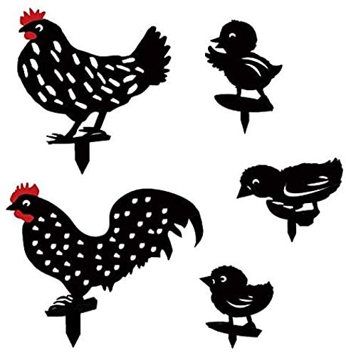 ZINE 5 estacas de animales de gallo, diseño de pollo, familia jardín, silueta de jardín, decoración de estatua de pollo, para regalos de festival, Pascua
