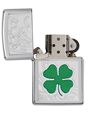 Zippo  four leaf clover thumbprint lighter high polished cromo