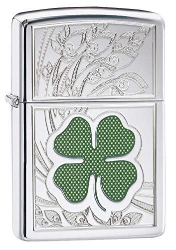 Zippo  four leaf clover thumbprint lighter high polished cromo