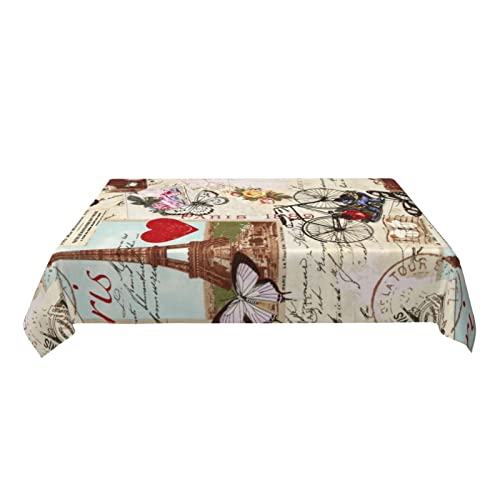 zsst Mantel rectangular París Romance Vintage Collage Oblong Mesa Cubierta Mesa Mesa Fiesta Comedor Decoración Cocina 54 X 72 Pulgadas