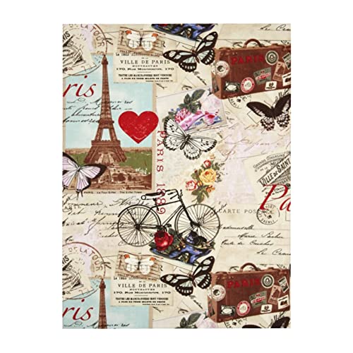 zsst Mantel rectangular París Romance Vintage Collage Oblong Mesa Cubierta Mesa Mesa Fiesta Comedor Decoración Cocina 54 X 72 Pulgadas