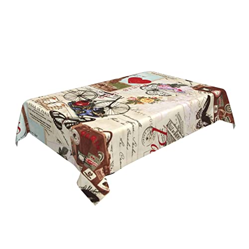 zsst Mantel rectangular París Romance Vintage Collage Oblong Mesa Cubierta Mesa Mesa Fiesta Comedor Decoración Cocina 54 X 72 Pulgadas