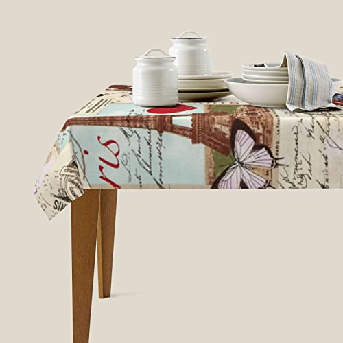 zsst Mantel rectangular París Romance Vintage Collage Oblong Mesa Cubierta Mesa Mesa Fiesta Comedor Decoración Cocina 54 X 72 Pulgadas