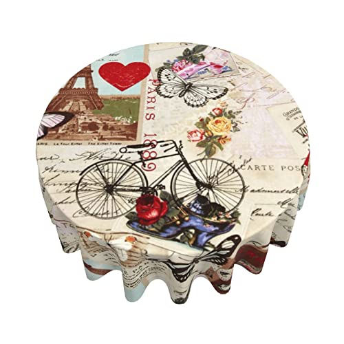 zsst Mantel redondo París Romance Vintage Collage Circular Table Cover Fiesta Comedor Cocina Decoración 60 pulgadas