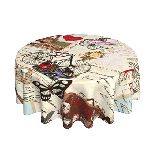 zsst Mantel redondo París Romance Vintage Collage Circular Table Cover Fiesta Comedor Cocina Decoración 60 pulgadas