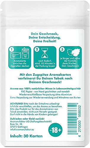 ZUGSPITZE 30 Tarjetas de Aroma Mentolado para Cigarrillos o Tabaco - Mentolado Hecho de Menta Japonesa 100% Natural