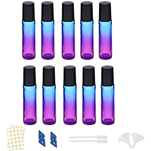 10 Botellas de Aceite Esencial de 10 ml, Botellas de Vidrio Gradiente, con Embudo, Abridor, Etiquetas, para Aceites Esenciales, Botellas de Perfume de Masaje