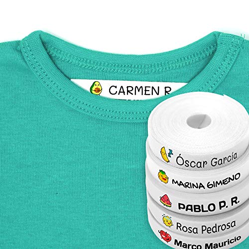 100 Etiquetas Personalizadas para ropa con Icono en Color a seleccionar. Tela Blanca. (Frutas)