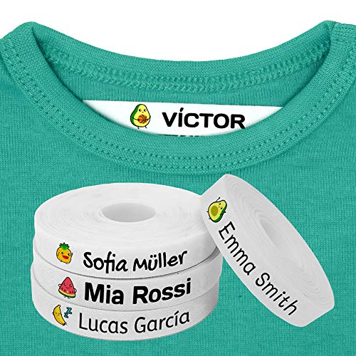 100 Etiquetas Personalizadas para ropa con Icono en Color a seleccionar. Tela Blanca. (Frutas)