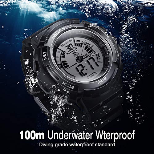 100m Resistente al Agua Submarino Reloj de Buceo Cronómetro Sumergible con Alarma, Soporte la Visión de Doble Zona Horaria, Movimientos Analógicos y Digitales, Formato 12/24 Horas