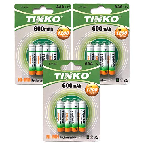 12 x AAA 600 mAh 1,2 V batería Ni-MH baterías para teléfono inalámbrico/luces solares