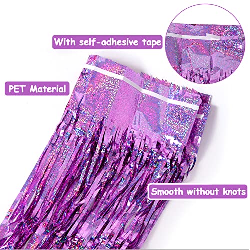 2 Cortinas de espumillón metálicas, Cortinas Decorativas, Cortinas con Flecos, telón de Fondo, decoración de Fotos para Ventanas, Accesorios para Fotos para Festivales (Violeta, 1 x 2,5 m)