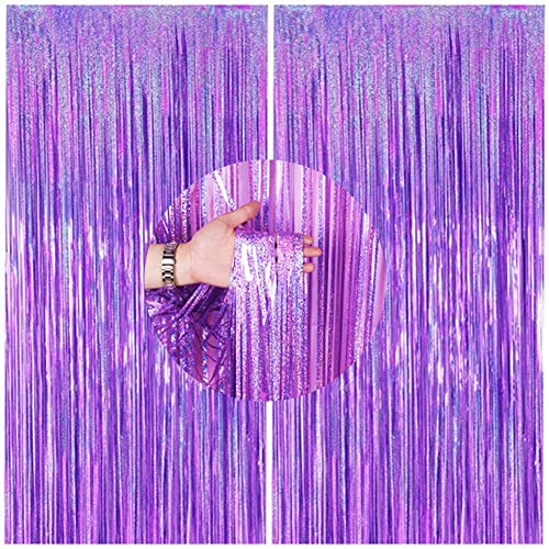 2 Cortinas de espumillón metálicas, Cortinas Decorativas, Cortinas con Flecos, telón de Fondo, decoración de Fotos para Ventanas, Accesorios para Fotos para Festivales (Violeta, 1 x 2,5 m)