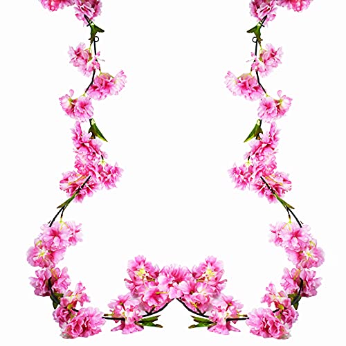 2 Piezas 180cm Guirnalda de Flores de Cerezo Artificiales Colgante Vines Flores de Seda Guirnaldas de Vid Colgante Flores Artificiales con Hojas para Familiar la Fiesta Jardín Boda Navidad Decoración