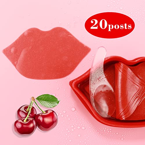20 Piezas de Mascarillas Labiales, Mascarilla Gel Colágeno, Mascarilla Labial Hidratante, Mascarilla Labial Cereza, Exfoliante, Hidratante, Rellena Los Labios Antienvejecimiento