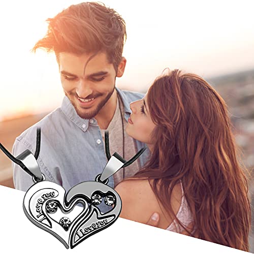 2Pcs Collar de Pareja, Acero Inoxidable Unidades Collar con Colgante de Puzle de Estrás, Corazón con Grabado I Love You, Pareja de Enamorados Regalo de San Valentín de Navidad Cumpleaños Cadena