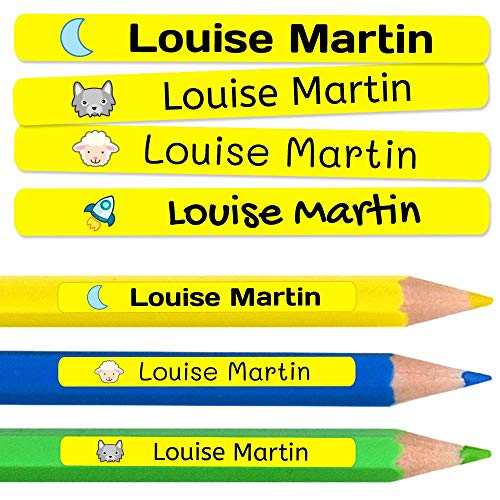 50 Etiquetas Adhesivas Personalizadas para lápices, bolis y rotuladores. Pegatinas escolares con nombre para marcar objetos. Adhesivos resistentes al agua para colegio y guardería Medida 4,6 x 0,6 cm