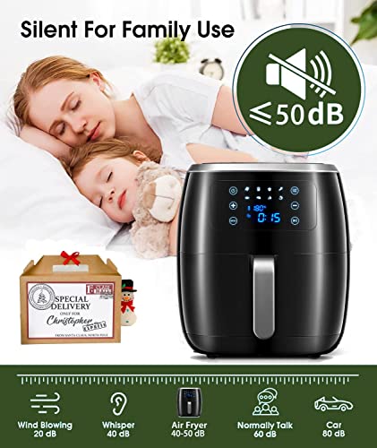 6 litros XXL Freidora sin Aceite Air Fryer, silenciosa menos de 40dB, 8 presets, 1800W, 40 + receta, 44.5x38x35 cm, negro
