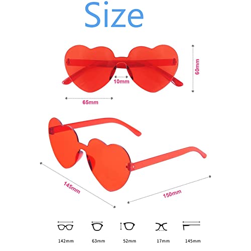 6 Pieza Corazón Gafas, Gafas de Sol con Forma de Corazón, Gafas de Sol Transparentes Color, Caramelo Gafas de Sol, Divertidas Gafas de Espejos, Gafas de Sol Sin Montura en Forma Cosplay de Fiesta