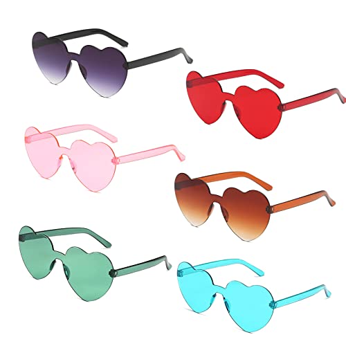 6 Pieza Corazón Gafas, Gafas de Sol con Forma de Corazón, Gafas de Sol Transparentes Color, Caramelo Gafas de Sol, Divertidas Gafas de Espejos, Gafas de Sol Sin Montura en Forma Cosplay de Fiesta