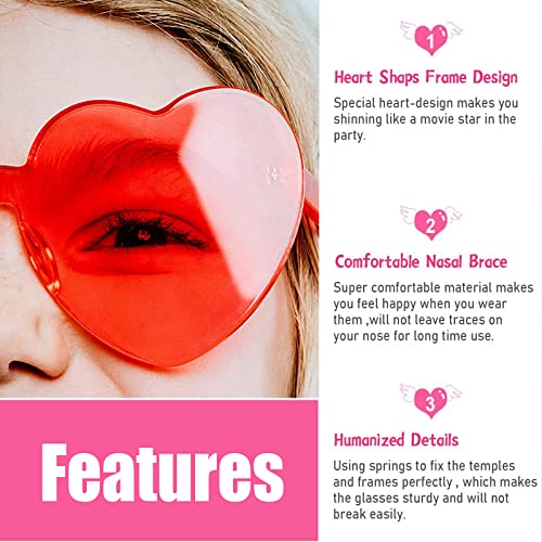 6 Pieza Corazón Gafas, Gafas de Sol con Forma de Corazón, Gafas de Sol Transparentes Color, Caramelo Gafas de Sol, Divertidas Gafas de Espejos, Gafas de Sol Sin Montura en Forma Cosplay de Fiesta