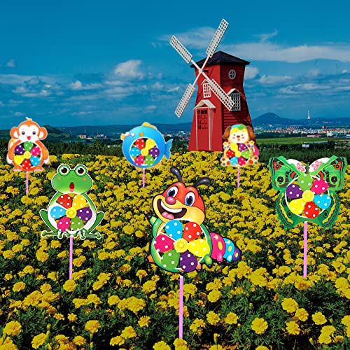 6 Piezas Molino de Viento para Jardín 3D Animal Molinillo de Viento con Polo y Tapón de Rosca Decoración de Fiesta de Patio de césped Aire Libre Molinillo de Viento para niños Molino de Viento Lindo