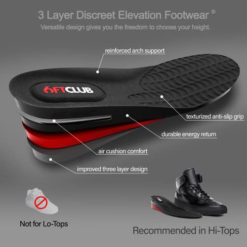 6ft Club Original Calzado discreto Plantillas de Elevación Plantillas Aumento De Altura 3 Capas Elevadores Zapatos Inserciones De Talón 6 cm Más Alto Para Hombres y Mujeres (EU 40-45)