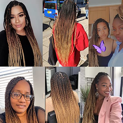 6Pack Extensiones de cabello Ombre Jumbo Braiding Hair Tres tonos Kanekalon Jumbo Braids Extensiones sintéticas de cabello trenzado Ombre (24 pulgadas, negro/marrón/marrón claro)