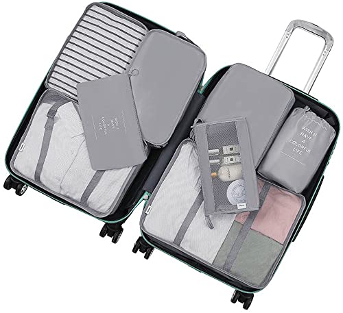 8 Set de Organizador de Equipaje, Impermeable Organizador de Maleta Bolsa para Ropa Sucia de Viaje, Material Nylon（Grey）
