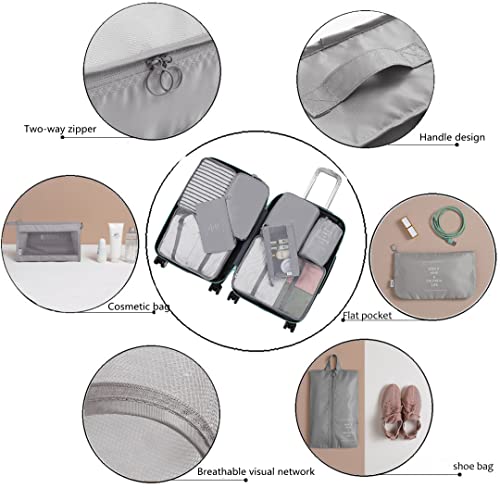 8 Set de Organizador de Equipaje, Impermeable Organizador de Maleta Bolsa para Ropa Sucia de Viaje, Material Nylon（Grey）