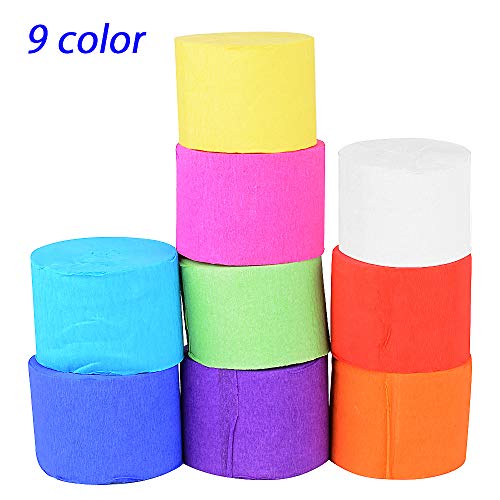 9 Rollos Papel Crepé Cintas Papel Pinocho 25m x 4,5cm 9 Colores para Flores Manualidades Adornos Decoración Boda Fiesta Infantil Cumpleaños