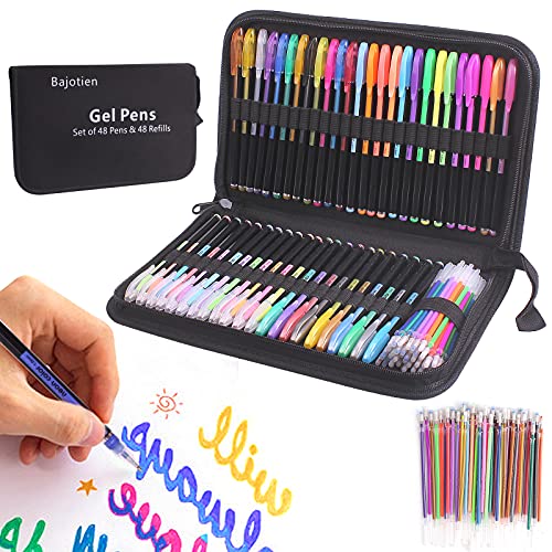 96 Bolígrafos Gel para Libros de Colorear para Adultos, 48 Boligrafos Colores para Colorear y 48 Recargas para Dibujo Drtesanal