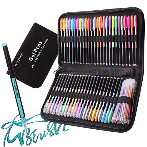 96 Bolígrafos Gel para Libros de Colorear para Adultos, 48 Boligrafos Colores para Colorear y 48 Recargas para Dibujo Drtesanal