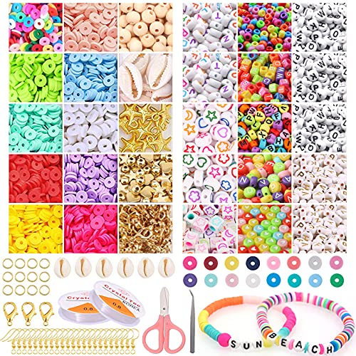 Abalorios Para Hacer Pulseras, 2000 arcilla polimérica y 550 cuentas con letras, Fabricación de Joyas Regalo de San Valentín Para Niños Mujeres Adultas Mujer Pulsera Juego de Manualidades